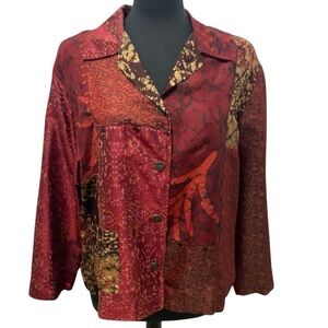 Chico’s Silk Red Patchwork Button Up Jacket - Excellent Condition - Size 2/Lg